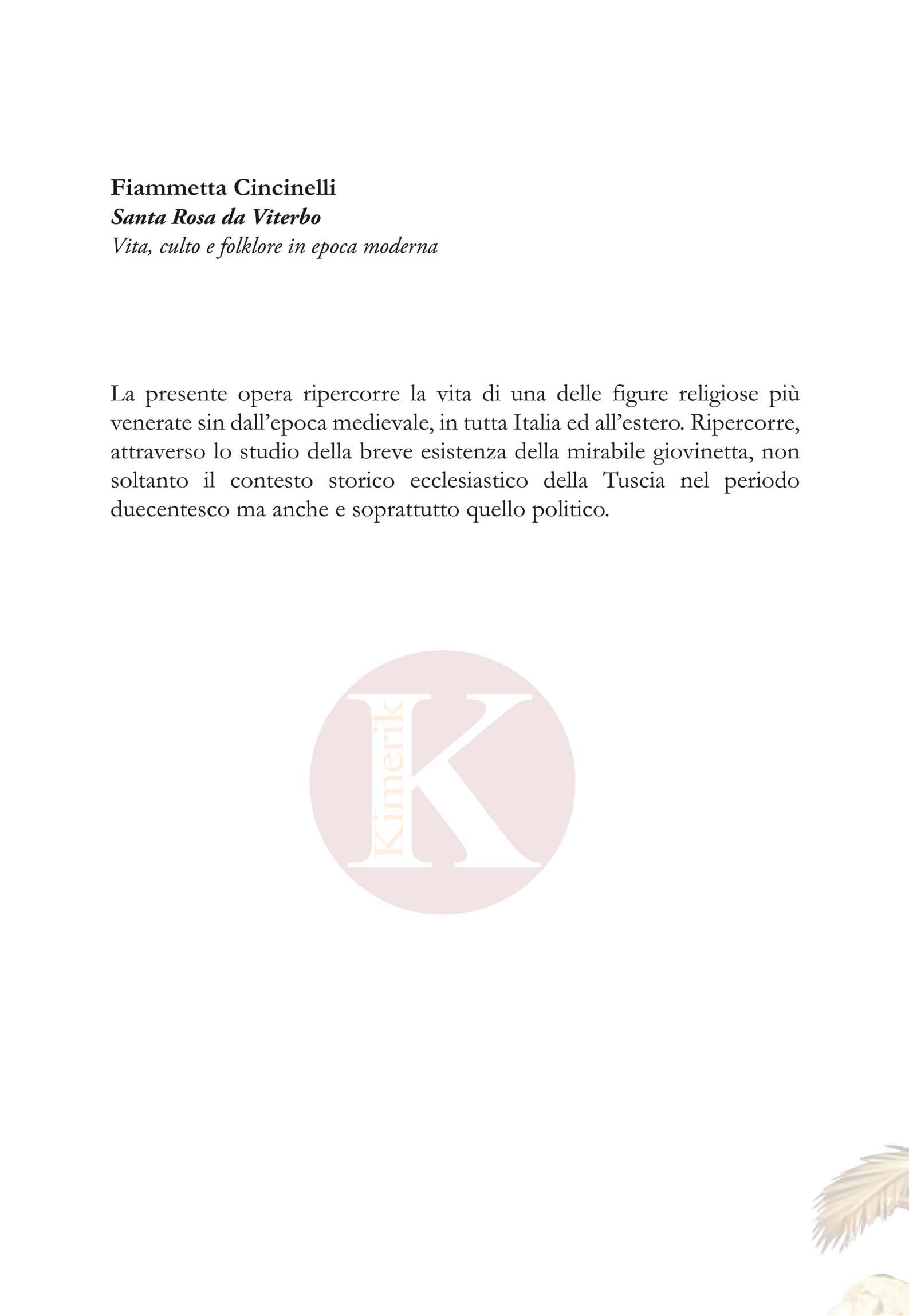 Quarta di copertina di Santa Rosa da Viterbo - Vita, culto e folklore in epoca moderna